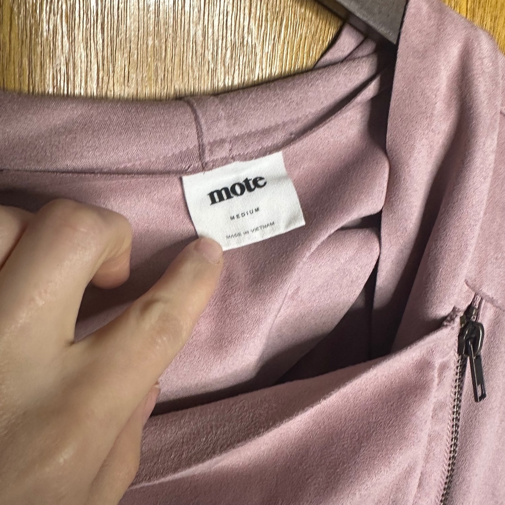 Mote Faux Suede Moto Jacket Drape Front Zip Up Soft Pink Medium‎ - Picture 4 of 10
